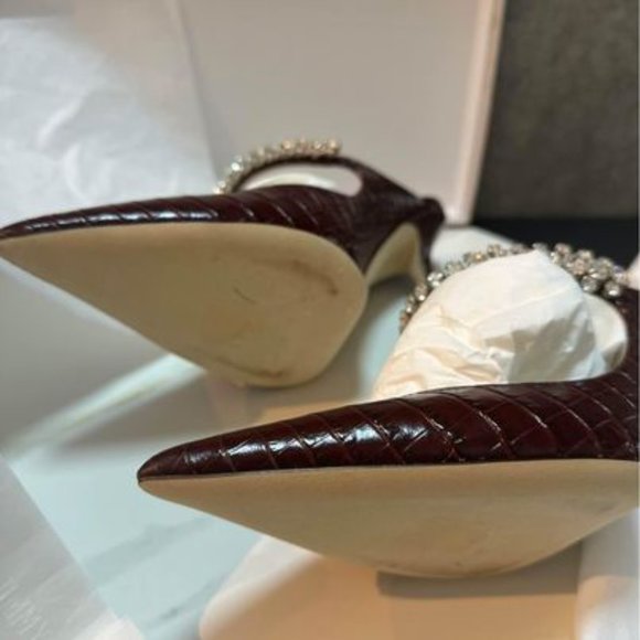 NWB Authentic Jimmy Choo Bing 100 CCL US sz 7.5 37.5 unworn Burgundy Croc-print - Picture 7 of 8